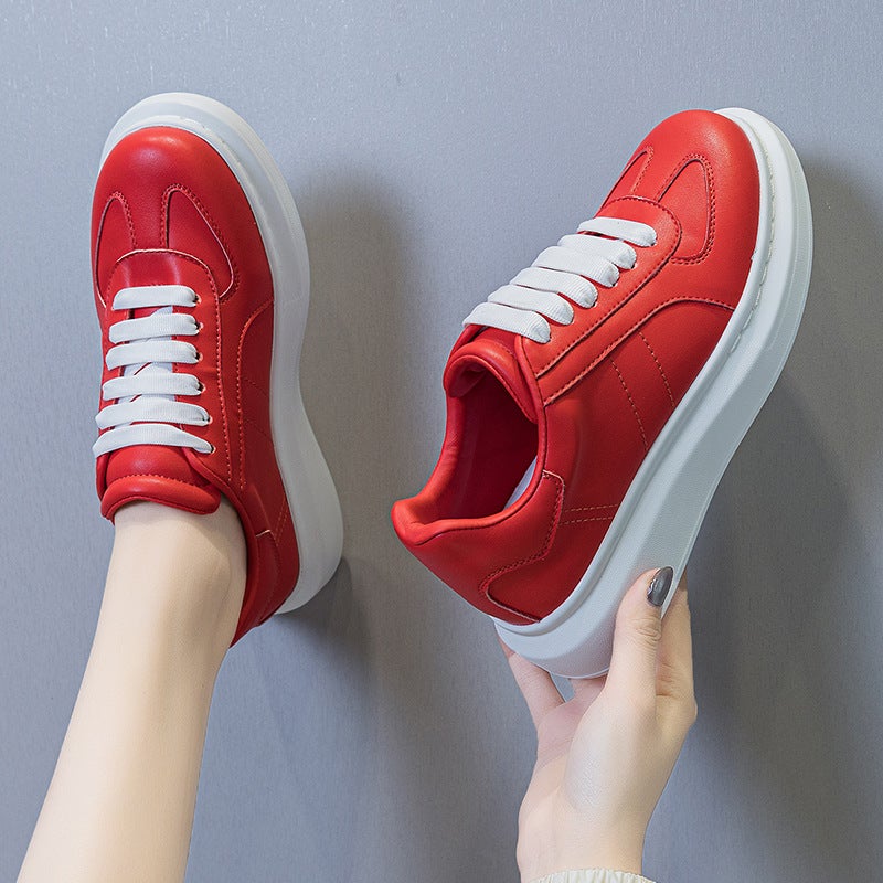 Thick-Soled Women'S Casual Shoes 2025 Autumn New Lace-Up Sports Casual Shoes Round Toe Fashionable Solid Color Sneakers For Women - Image 4